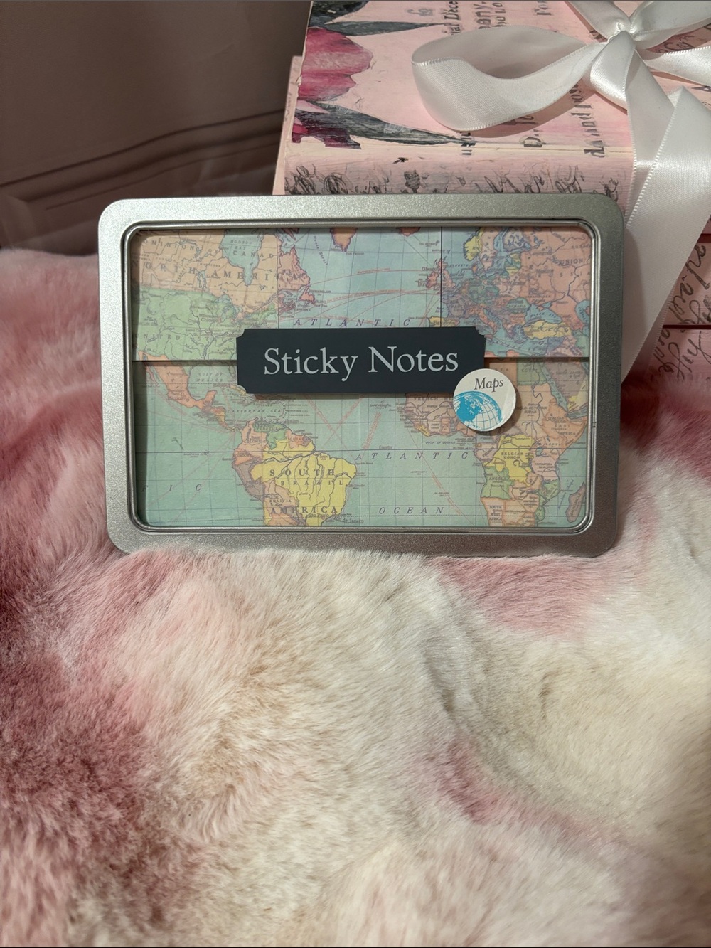Cavallini Map-Themed Sticky Notes Tin - World Map Design